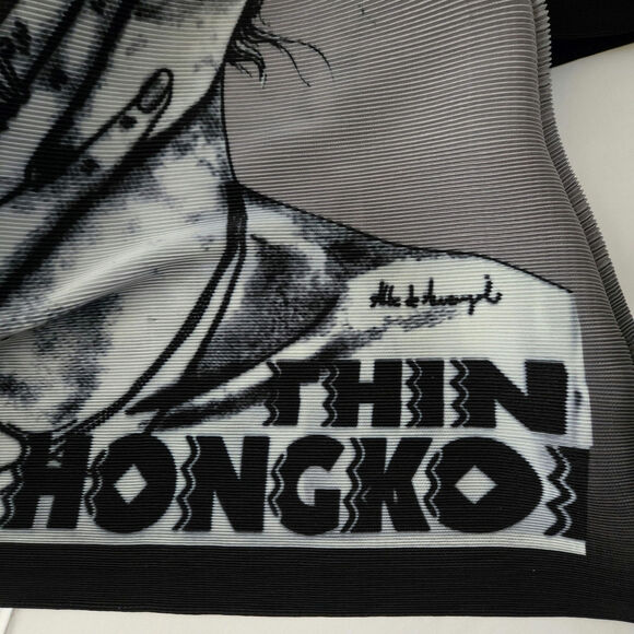 Thin Hongkoi Graphic Harajuka Style Plisse Kimono Sleeve Sheer Midi Dress - Picture 8 of 11